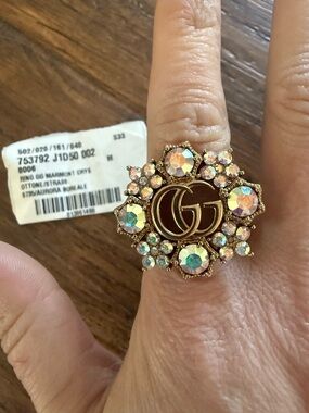 New Gucci GG Marmont Crystal Ring